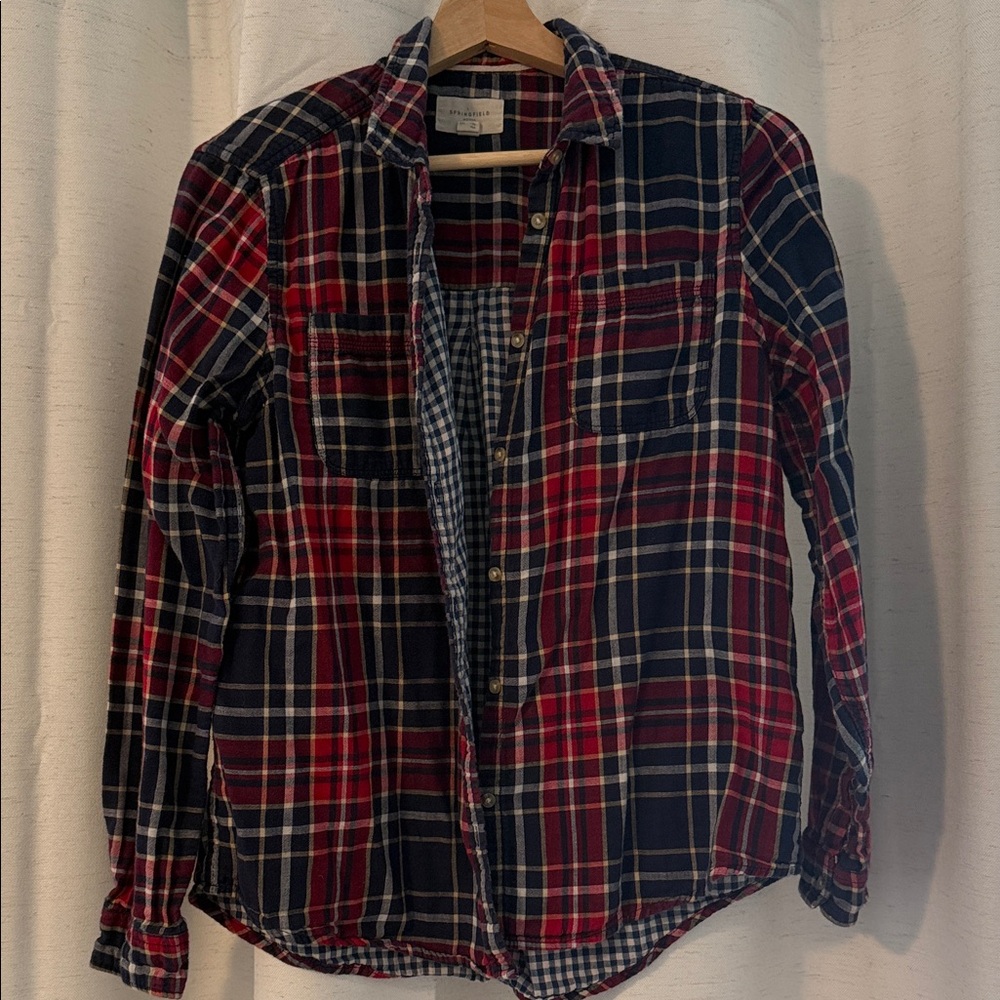Plaid Button Down Shirt - Red and Blue